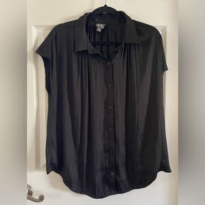 Worthington Classic Short Sleeve Black Satin Button Down Blouse